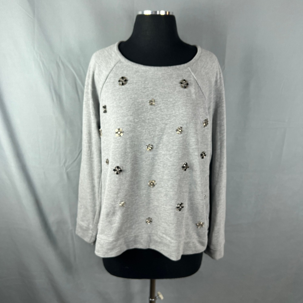 Saks Fifth Avenue Black Sweatshirt Womens Medium Gray Beaded French Terry Lined